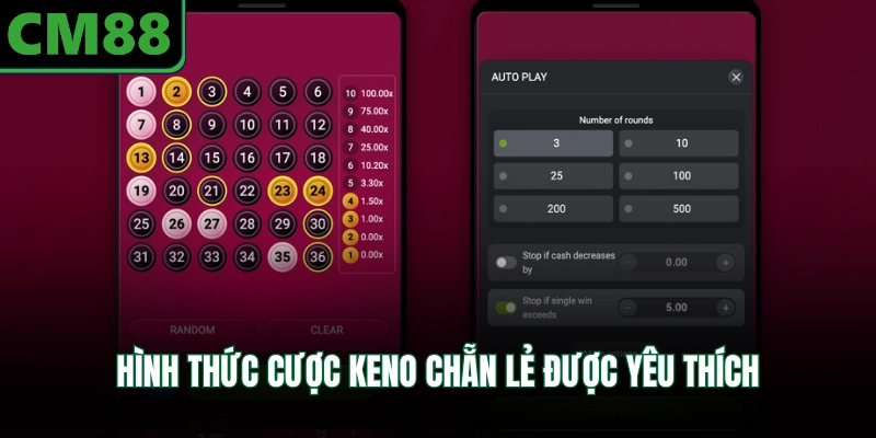 Hình thức cược keno chẵn lẻ được yêu thích